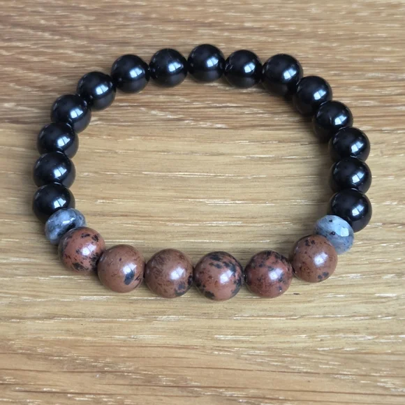 Mahogany Obsidian & Black Onyx Beads Bracelet, Stretch, Hand Crafted - Picture 2 of 10